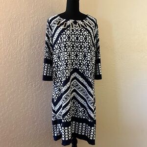 Haani Navy and‎ White Patterned Midi Dress